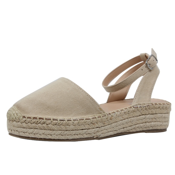 Shoes - Taupe Crochet Ankle Strap Espadrilles Flatform